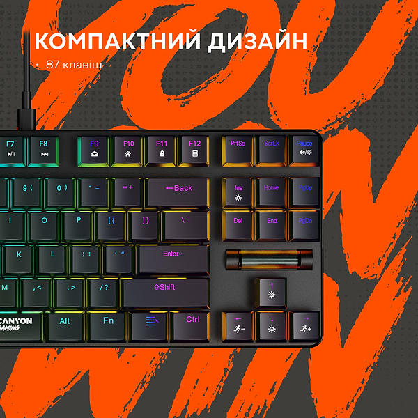 Фото - Клавіатура дротова ігрова Canyon Cometstrike GK-50 RGB TKL ENG/UKR Black (CND-SKB50-US)