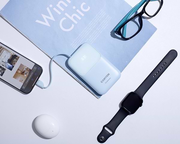 Фото - Батарея мобильная Canyon OnPower 101 built-in cable 10000 mAh PD22.5W Blue (CNS-CPB101BL)