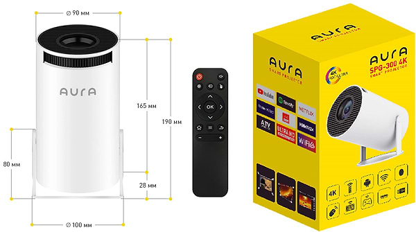 Фото - Проектор Aura SPJ-300 4K Android HDMI White (AU-PRJSPJ300-W)