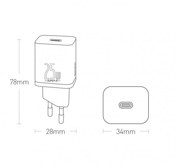 Фото - Мережевий зарядний пристрій Baseus 1xUSB 25W USB-C (CCSP020102)