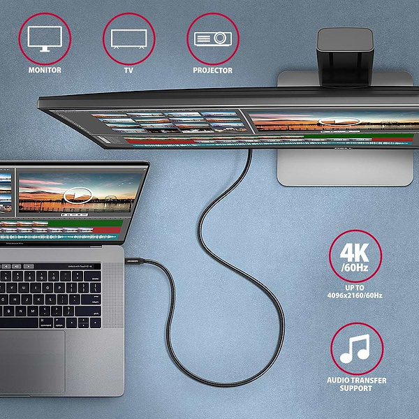 Фото - Кабель синхронізації даних AXAGON USB-C 3.2 Gen 2, 2m, PD 100W, 5A, 4K HD, Black (BUCM32-CM20AB)