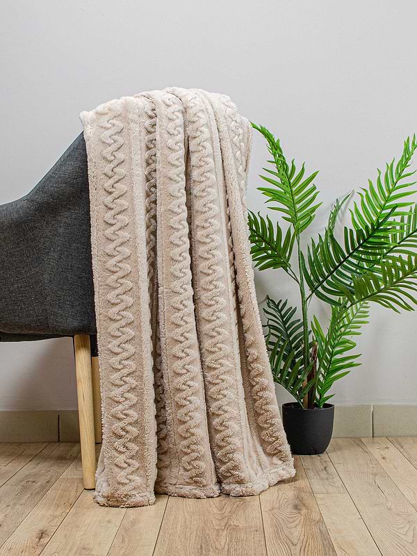 Фото - Плед полуторний Home Line ФЛІСОВИЙ 150х195 ФЛ. Щ310 ЖАКАРД КОСА БЕЖЕВИЙ (187283)