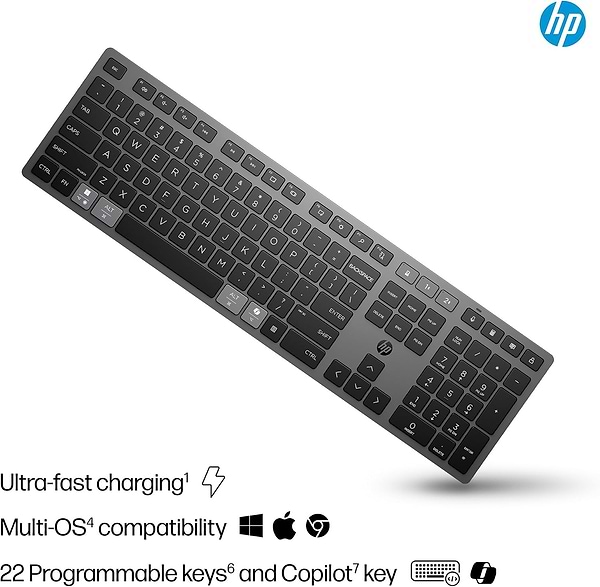 Фото - Клавиатура беспроводная HP 720 Multi-Device Rechargeable, 109key, WL/BT, EN/UK Black (9T5B1AA)