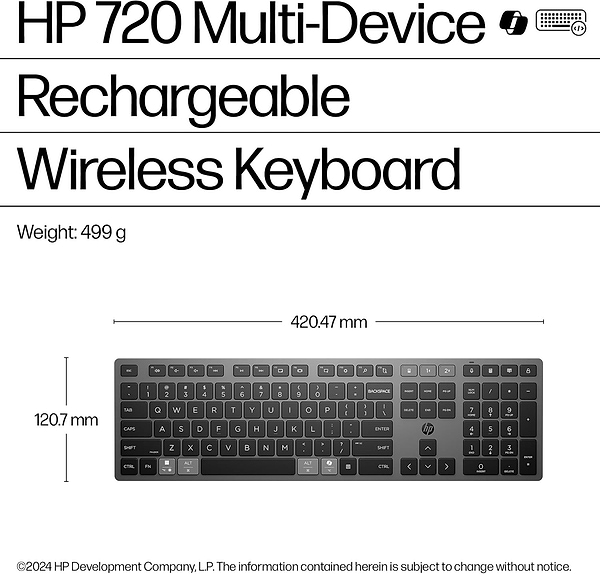 Фото - Клавиатура беспроводная HP 720 Multi-Device Rechargeable, 109key, WL/BT, EN/UK Black (9T5B1AA)