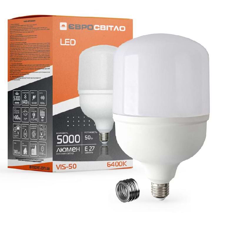 Лампочка світлодіодна Євросвітло 50Вт 6400К VIS-50-E40/E27 (000040896) - Фото 1