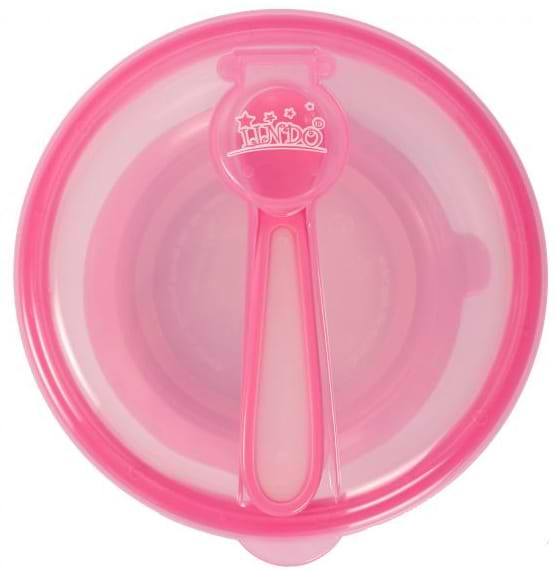 Фото - Тарілка для малюка Lindo з кришкою і ложкою на присоску, рожева (PK 037 пик)