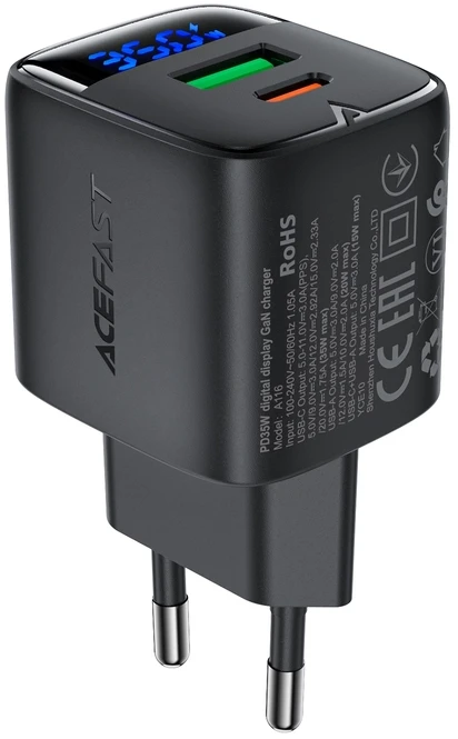 Сетевое зарядное устройство AceFast A116 PD35W GaN charger USB-A+USB-C Black (6974316284468)