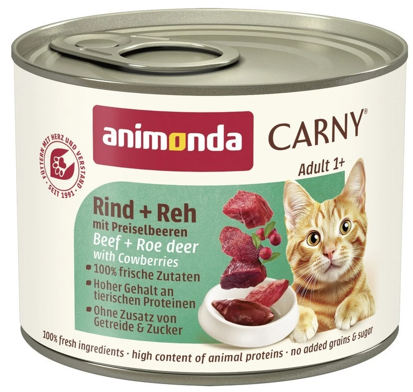 Паштет для котів Animonda Carny Adult Beef Venison with Cowberries для дорослих з яловичиною олениною та брусницею 200г (4017721837002)