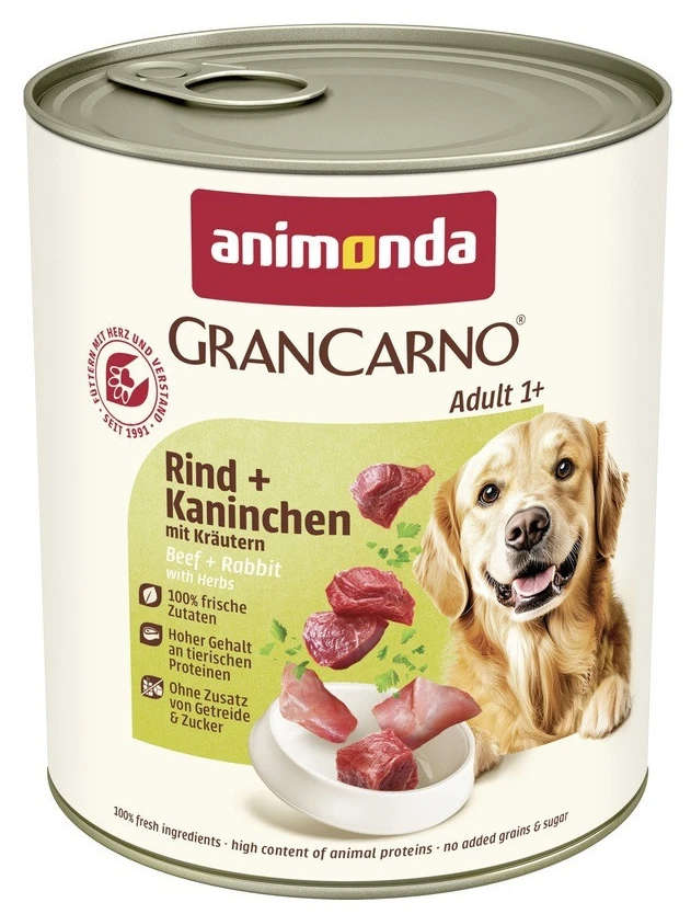Вологий корм для собак Animonda GranCarno Adult Beef Rabbit with Herbs з яловичиною кроликом і травами 800 г (4017721827676)