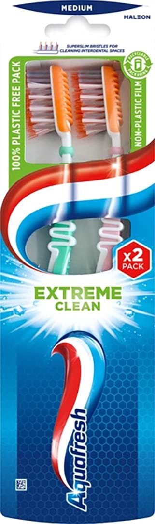 Зубная щетка Aquafresh Extreme Clean 1+1 средняя жесткость (5054563247810)