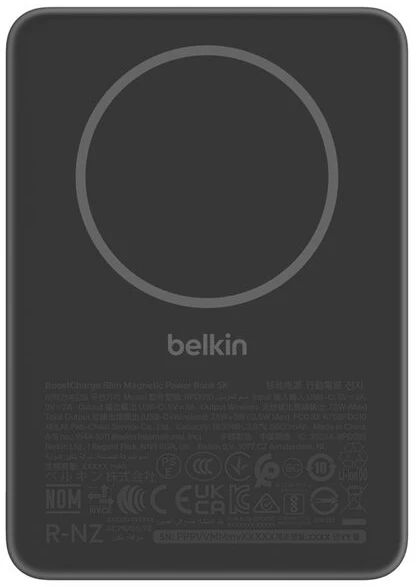 Батарея мобильная Belkin 5000mAh 15Вт/Qi2 7.5Вт Slim Magnetic Black (BPD010HQBK)