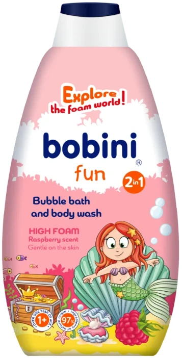 Пена для ванны детская Bobini 2 в 1 Малина 500 мл 1+ (33380)