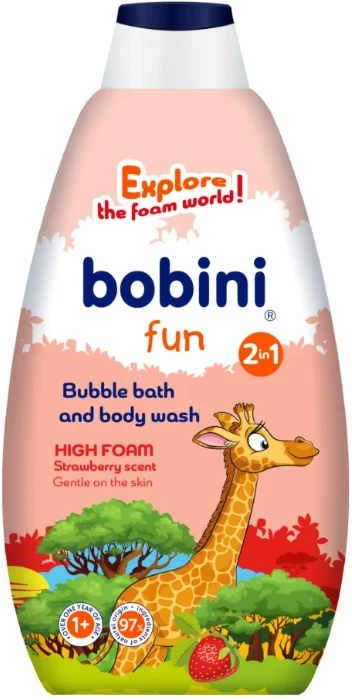 Пена для ванны детская Bobini 2 в 1 Клубника 500 мл 1+ (33366)