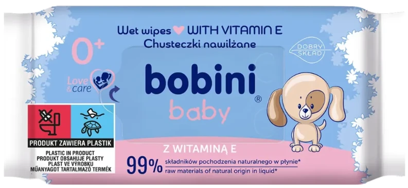 Влажные салфетки для грудничков Bobini гипоаллергенные с витамином Е 60 шт. 0+ (27891)