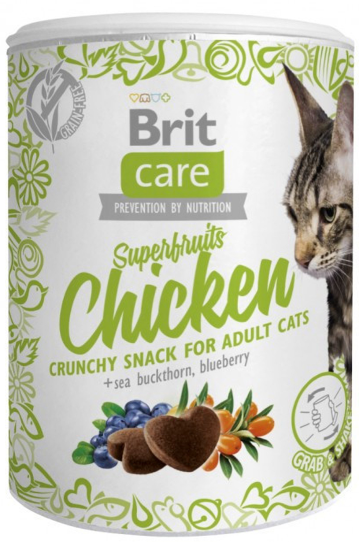 Ласощі для котів подушечки Brit Care Superfruits Chicken обліпихою та чорницею 100 г (8595602521432)