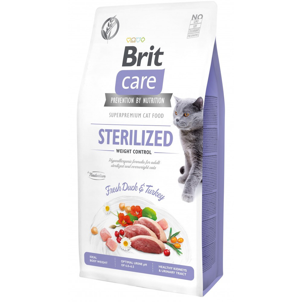 Сухий корм для котів Brit Care Cat Grain Free Sterilized Weight Control для стерилізованих з надмірною вагою з качкою та індичкою 7 кг (8595602540785)