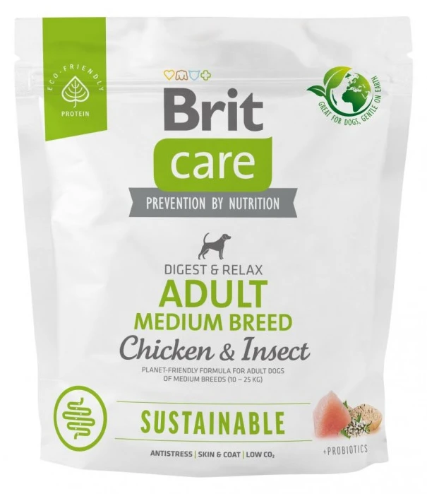 Сухий корм для собак Brit Care Dog Sustainable Adult Medium Breed з куркою та комахами 1 кг (8595602558704)