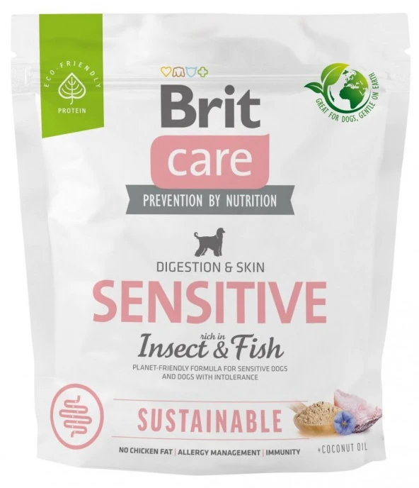 Сухой корм для собак Brit Care Dog Sustainable Sensitive з чутливим травленням з рибою та комахами 1 кг (8595602559213)