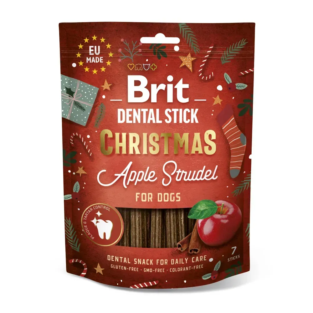 Ласощі для собак Brit Dental Stick Christmas Apple Strudel різдвяний яблучний штрудель 7 шт. 251 г (8595602573530)