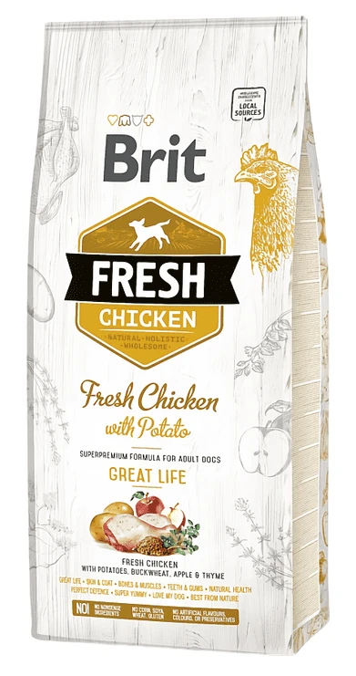 Сухий корм для собак Brit Fresh д/дорослих собак з куркою та картоплею 12 кг (8595602530731)