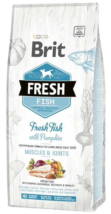 Сухий корм для собак Brit Fresh д/дорослих собак великих порід з рибою та гарбузом 12 кг (8595602530779)