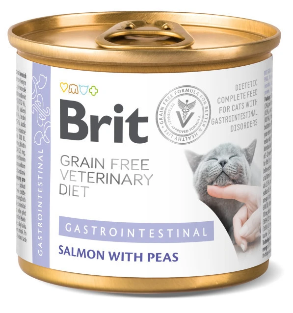 Паштет для котів Brit VetDiets Grain Free Veterinary Gastrointestinal при проблемах з травленням з лососем та зеленим горошком 200г (8595602549856)