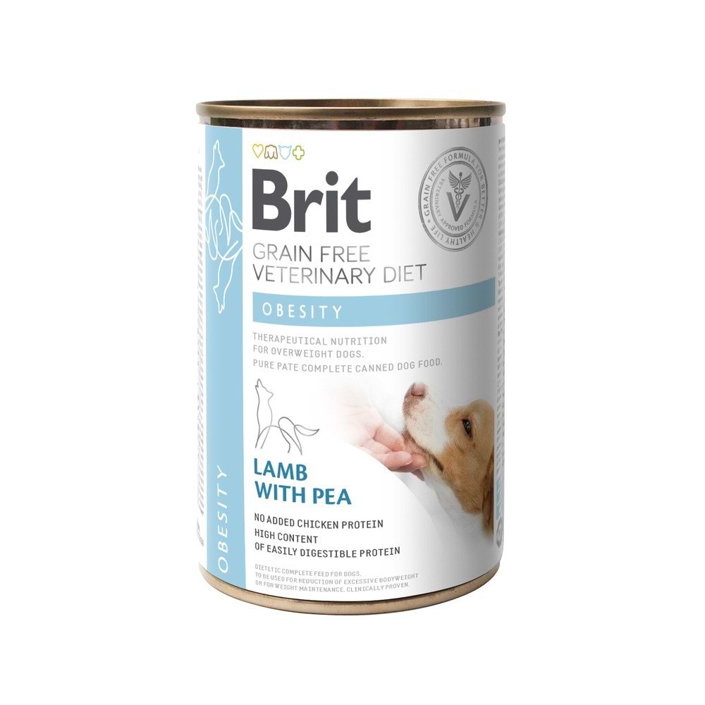 Вологий корм для собак Brit VetDiets Grain Free Obesity при ожирінні та надмірній вазі з ягням та зеленим горошком 400 г (8595602536115)