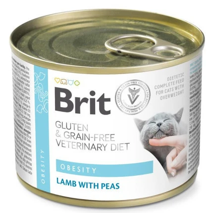 Паштет для котів Brit VetDiets Grain Free Veterinary Obesity при ожирінні та надмірній вазі з ягням та зеленим горошком 200г (8595602549849)