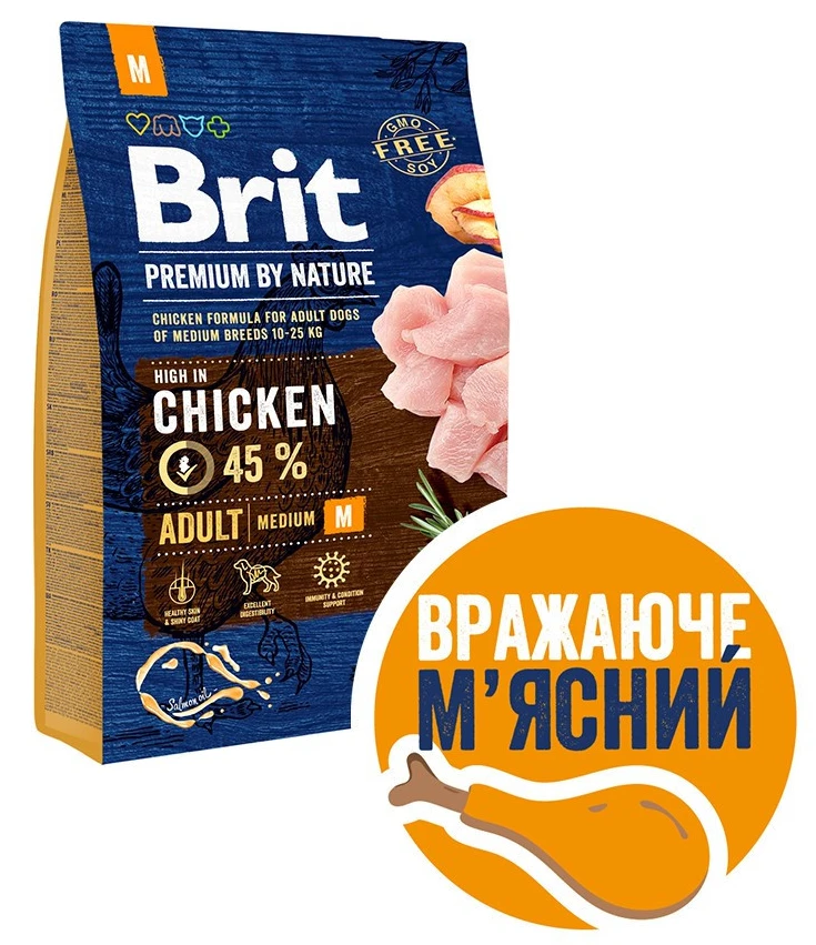 Сухий корм для собак Brit Premium Dog Adult M з вагою 10-25 кг з куркою 3 кг (8595602526352)