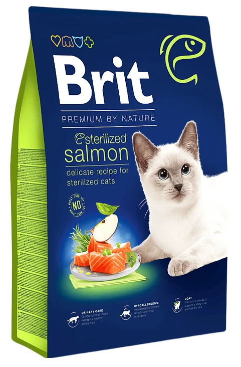 Сухий корм Brit Premium by Nature для стерилізованих котів з лососем 8 кг (8595602553259)