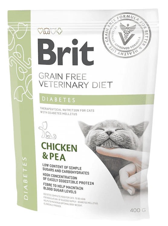 Сухий корм Brit VetDiets GF для кішок дорослих при діабеті і гіперглікемії c куркою та горохом 400 г (8595602528530)