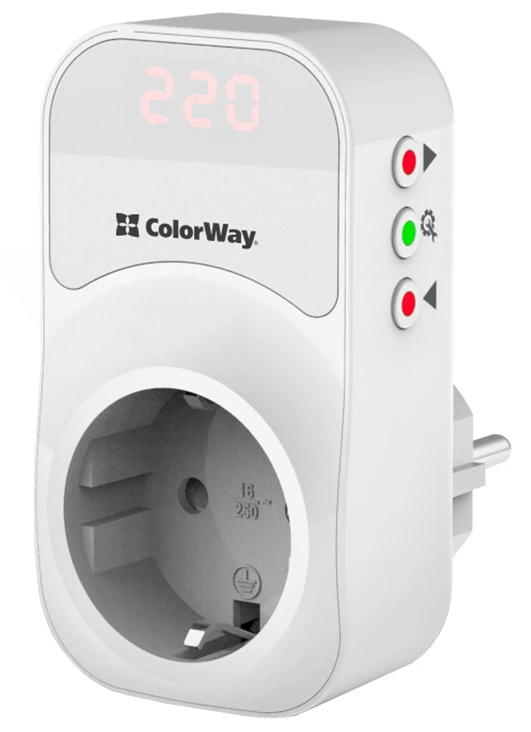 Автомат захисту від сплесків напруги Colorway 16A/3680W 150V-210V/230V-280V DS1 White (CW-VR16-01D)