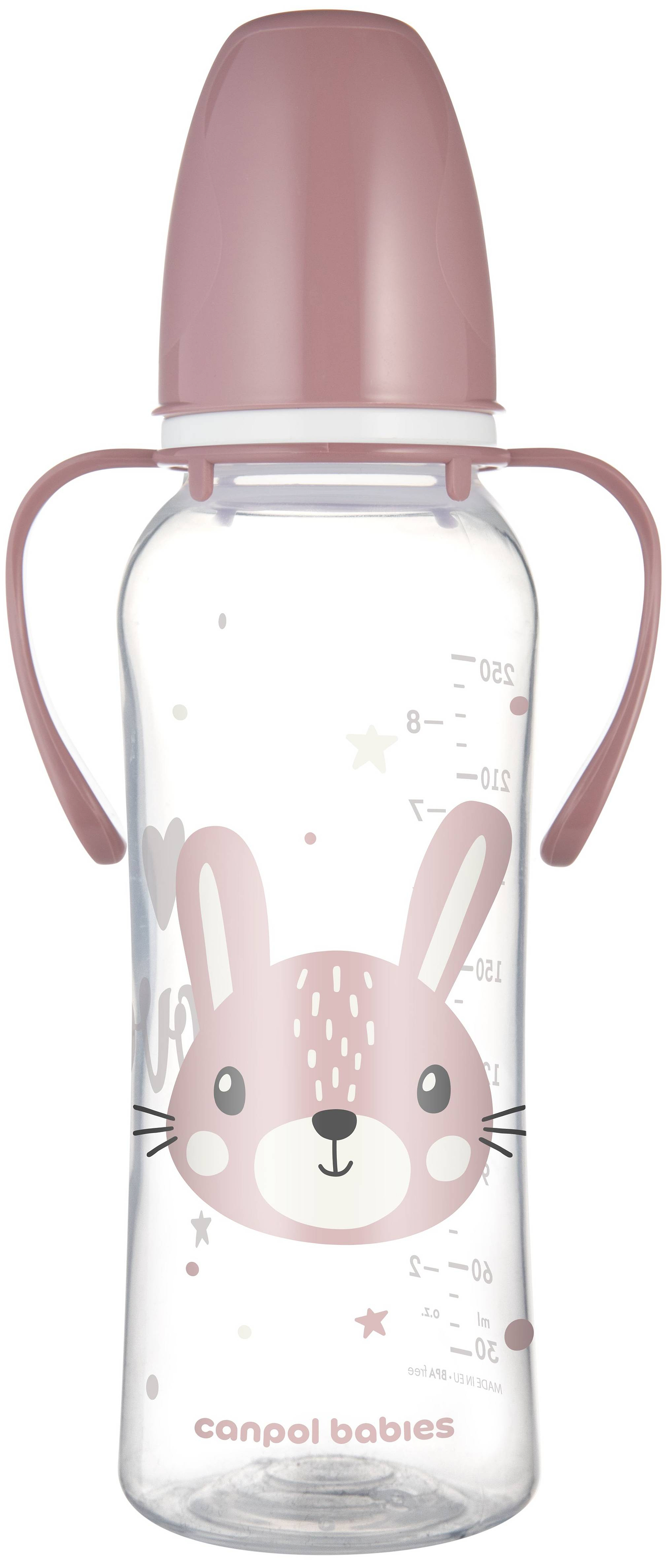 Бутылочка для кормления Canpol babies с ручками 250 мл CUTE ANIMALS - розовая (11/845_pin)