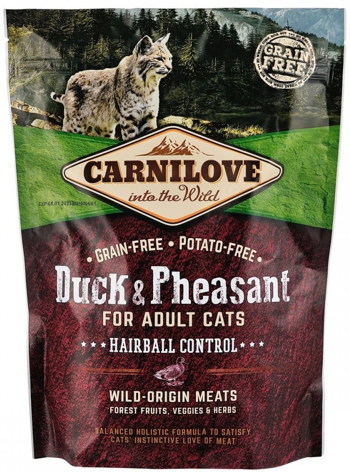 Сухий корм для котів Carnilove Cat Hairball Controll для дорослих для виведення шерстяних грудочок з качкою та фазаном 400 г (8595602512355)