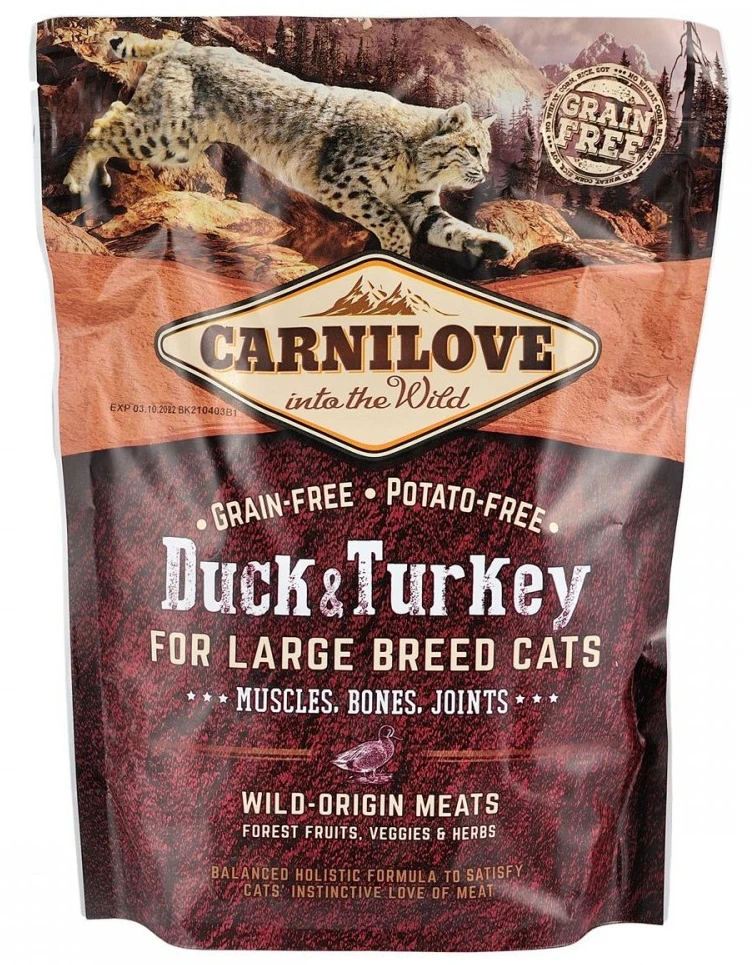Сухий корм для котів Carnilove Cat Large Breed для дорослих великих порід з качкою та індичкою 400 г (8595602512775)