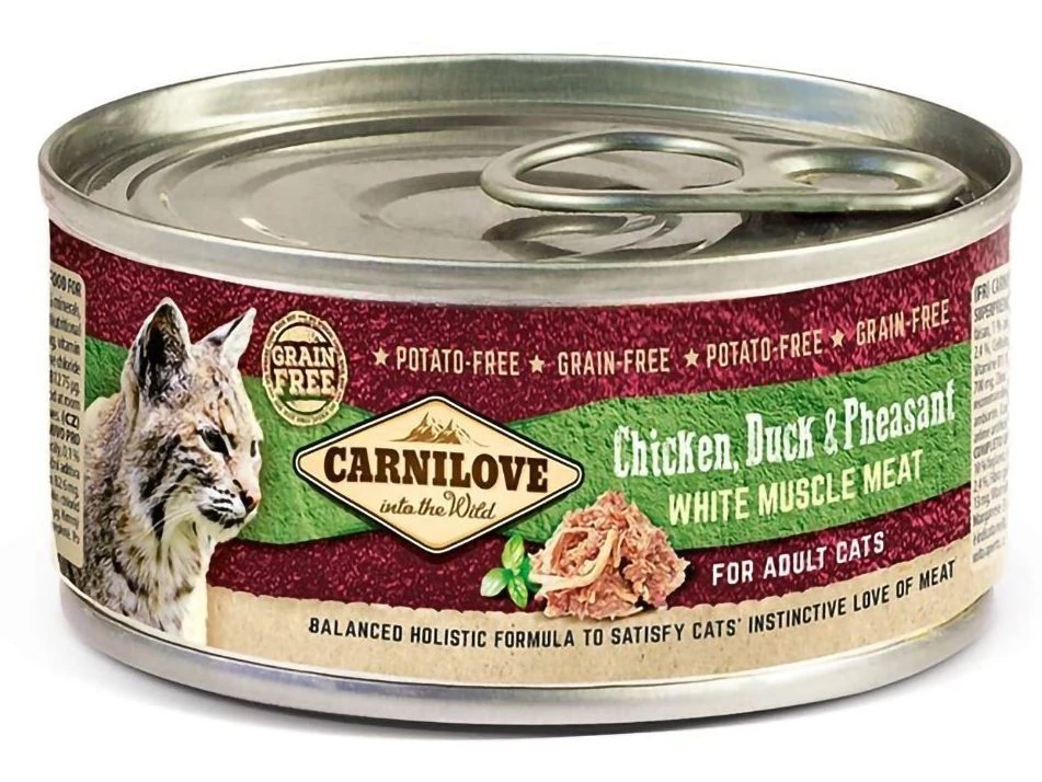 Вологий корм для котів Carnilove Cat k з куркою качкою та фазаном 100г (8595602528974)