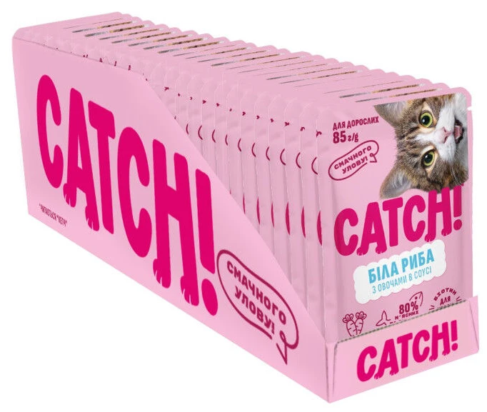 Набор влажного корма для кошек Catch! с белой рыбой и овощами в соусе 24 шт х 85г (2700000066973)