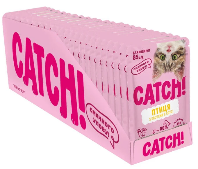 Влажный корм для кошек Catch! с птицей и овощами в соусе 24 шт. х 85г. (2700000066966)