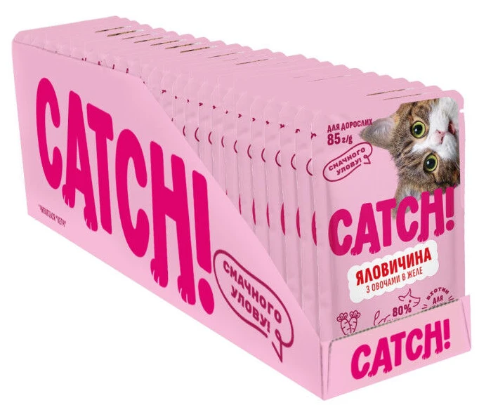 Набор влажного корма для кошек Catch! с говядиной и овощами в желе 24 шт х 85г (2700000067000)