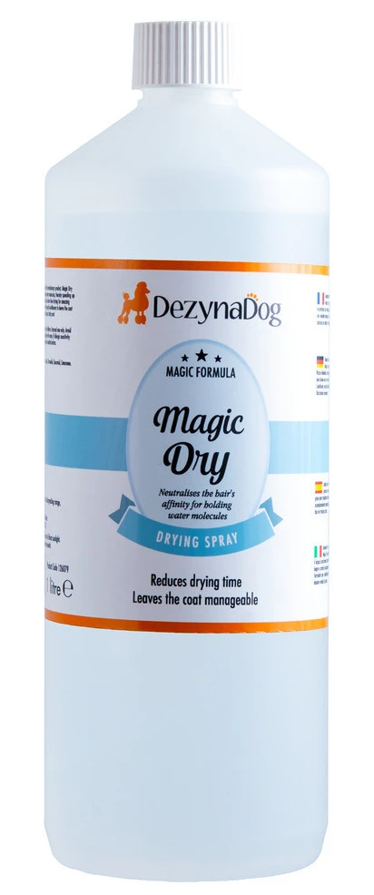 Спрей для кошек и собак Dezynadog Magic Dry нейтрализует способность волос удерживать молекулы воды ускоряет процесс сушки 1л (5052372069739)