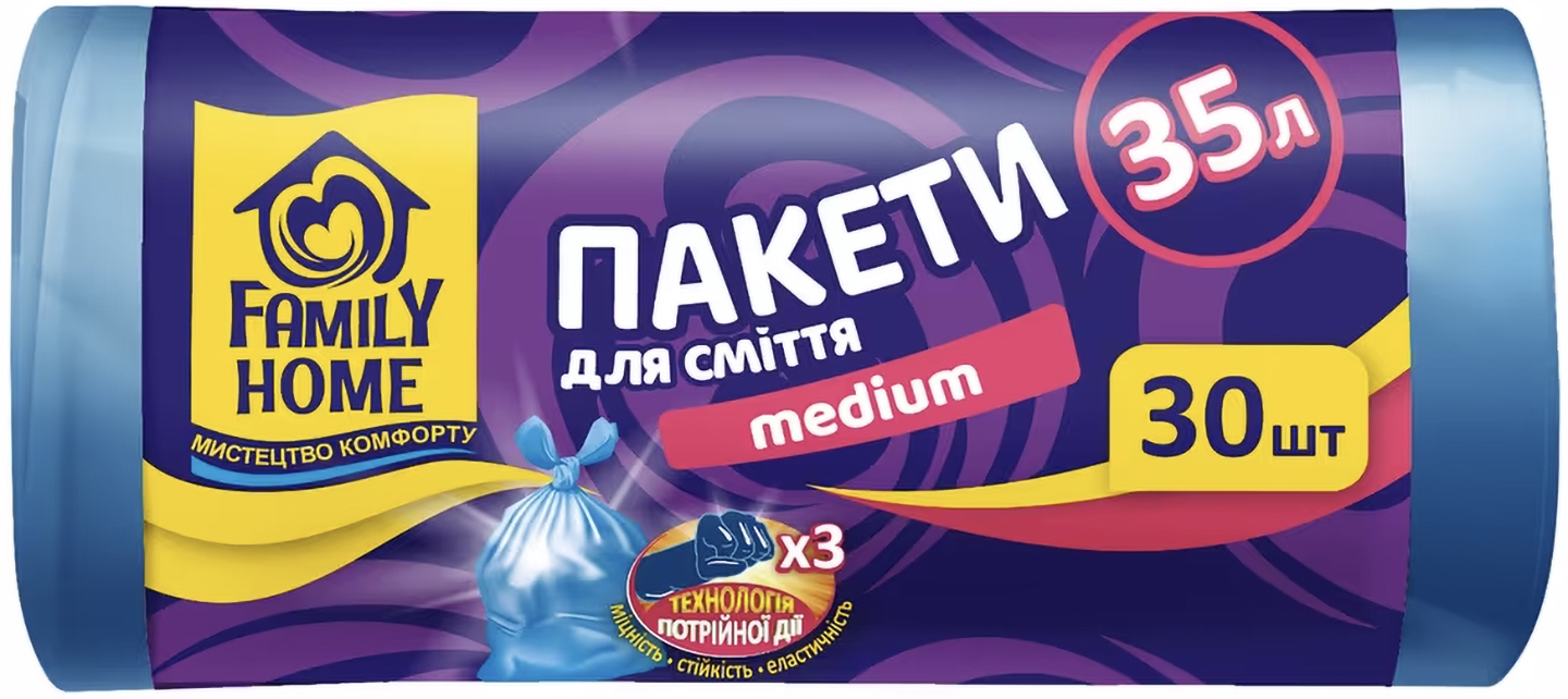 Пакет мусорный Family Home 45x55 голуб. 35 л 30 шт. (4820185122146)