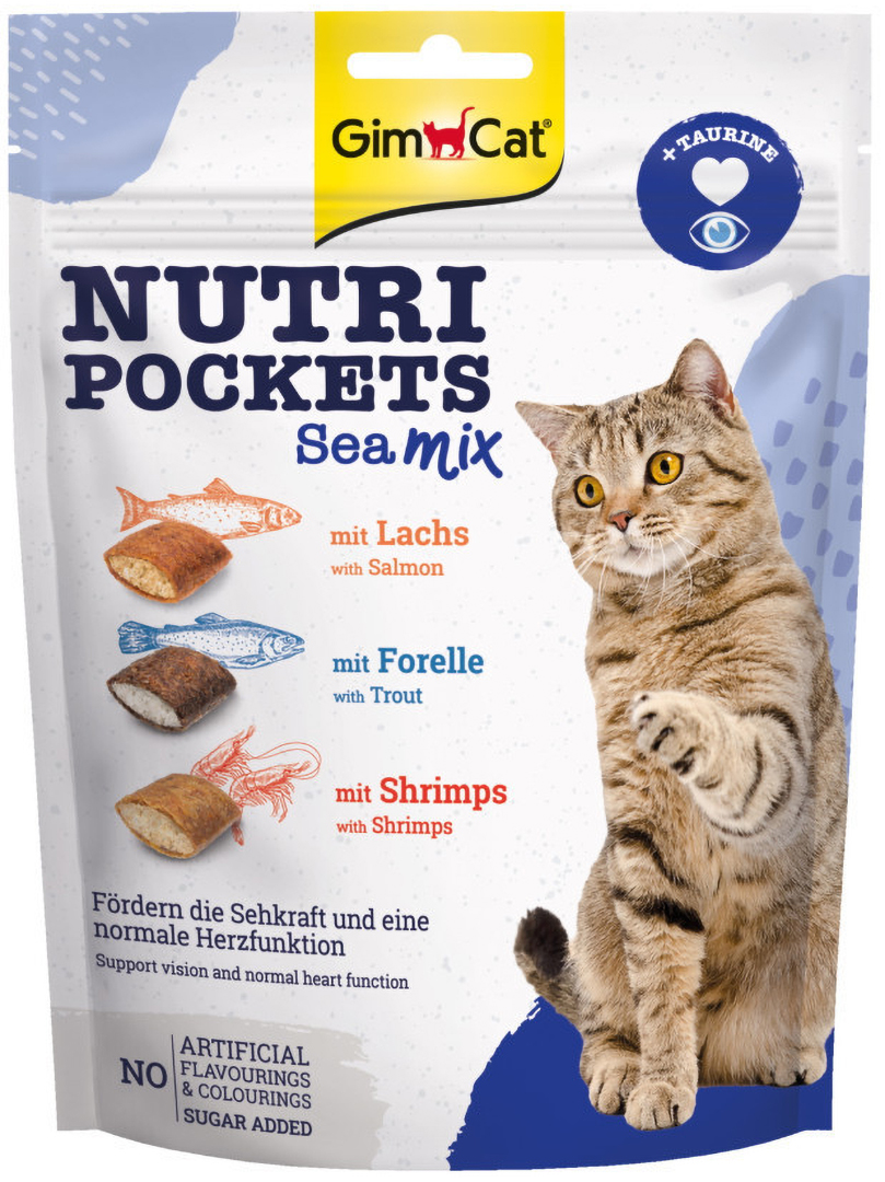 Ласощі для котів подушечки GimCat Nutri Pockets Морський мікс для котів з лососем фореллю та креветками 150 г (4002064419268)