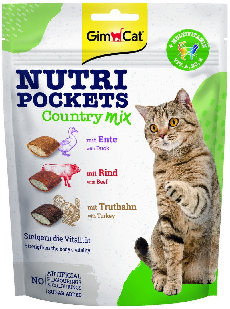 Ласощі для котів подушечки GimCat Nutri Pockets Кантрі мікс з качкою яловичиною та індичкою 150 г (4002064419275)