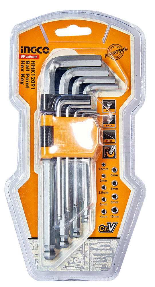 Набір шестигранних ключів INGCO 9 шт. 1.5-10 мм (HHK12091)