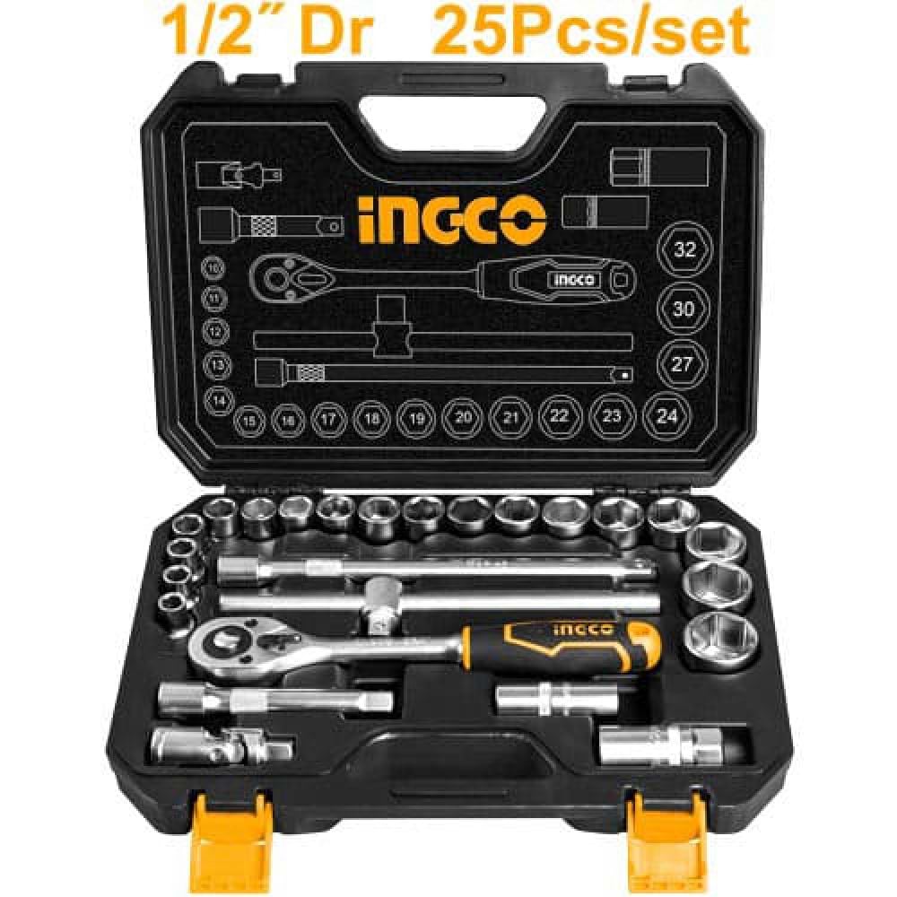 Набір торцевих голівок INGCO із тріскачкою 1/2" 25 шт. INDUSTRIAL (HKTS12251)