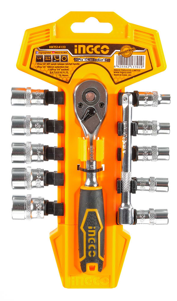 Набір торцевих голівок INGCO з тріскачкою 1/4" INDUSTRIAL (HKTS14122)