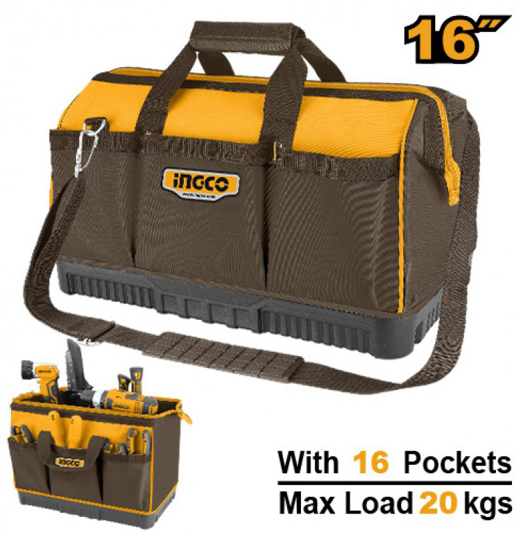Сумка для інструментів INGCO 410х250х260 мм 16 кишень INDUSTRIAL (HTBG08)