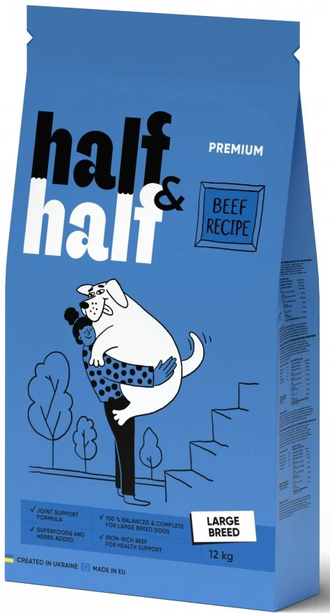 Сухой корм для собак Half&Half с говядиной 12 кг (4820261920772)