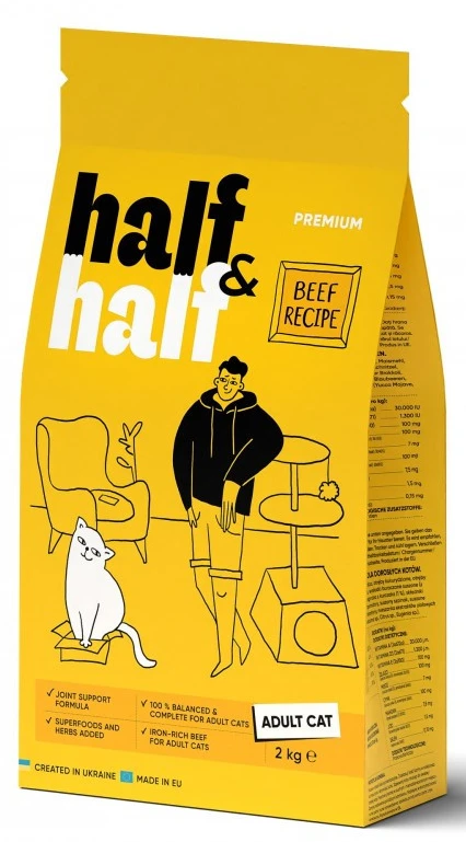 Сухий корм для котів Half&Half із яловичиною 2 кг (4820261920840)