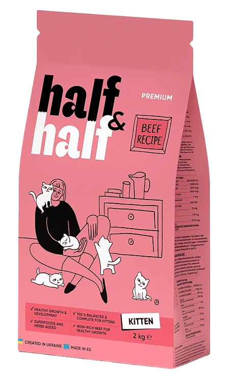 Сухий корм для котів Half&Half для кошенят з яловичиною 2 кг (4820261920789)